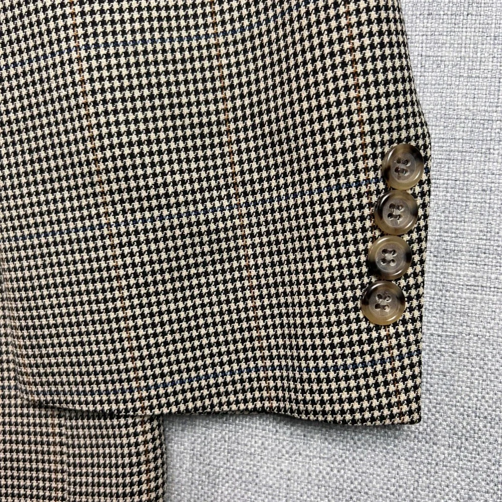 Jos. A. Bank Silk Wool‎ Houndstooth Sport Coat Blazer Men 46R Brown Classic Prep